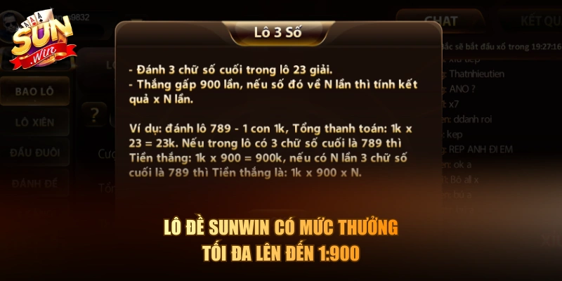 Lô Đề Sunwin có mức thưởng tối đa lên đến 1:900