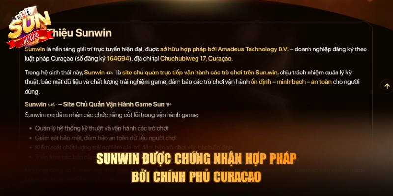 Sunwin được chứng nhận hợp pháp bởi chính phủ Curacao